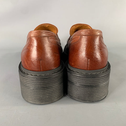 MARNI Size 9 Brown Leather Square Toe Flats Chuncky  Shoes