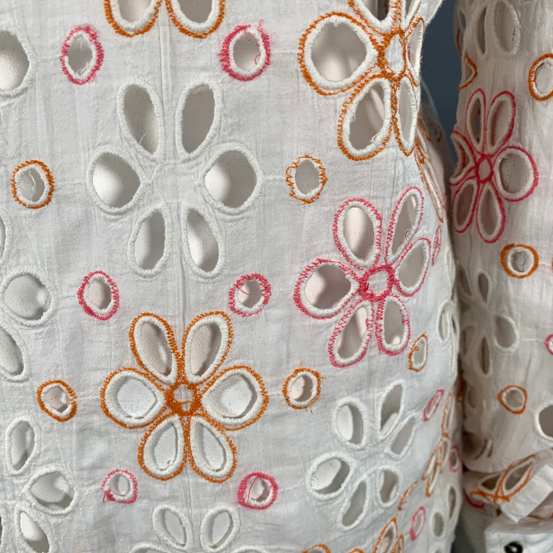 RAMY BROOK Size XL White Pink Orange Cotton Cut Out Button Up Casual Top