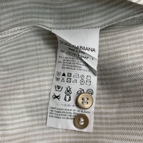 DOLCE & GABBANA Size M White Beige Stripe Linen Cotton Long Sleeve Shirt