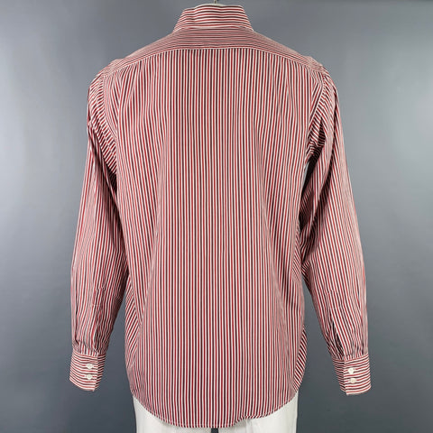 RICHARD JAMES Size L Red White Stripe Cotton Curved Cutaway Long Sleeve Shirt