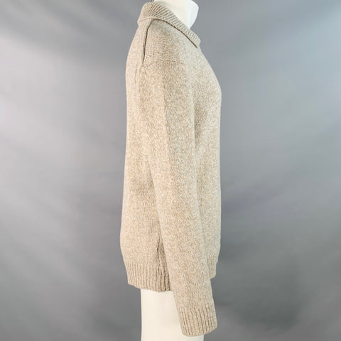 NN07 Size M Beige Grey Knit Cotton Linen Collared Sweater