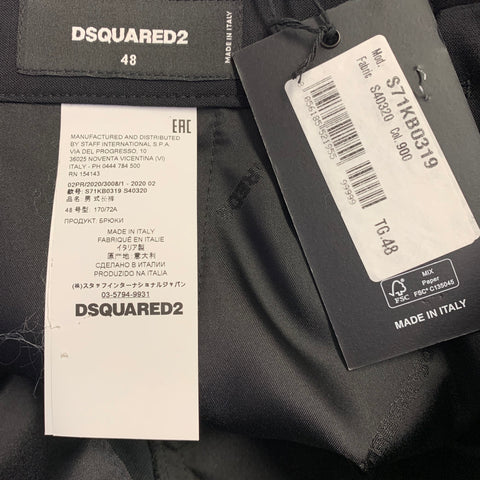 DSQUARED2 Size 32 Black Virgin Wool Blend Flat Front Tapered Dress Pants