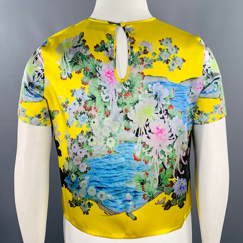 PREEN Size L Yellow Multi Color Silk Floral T-Shirt
