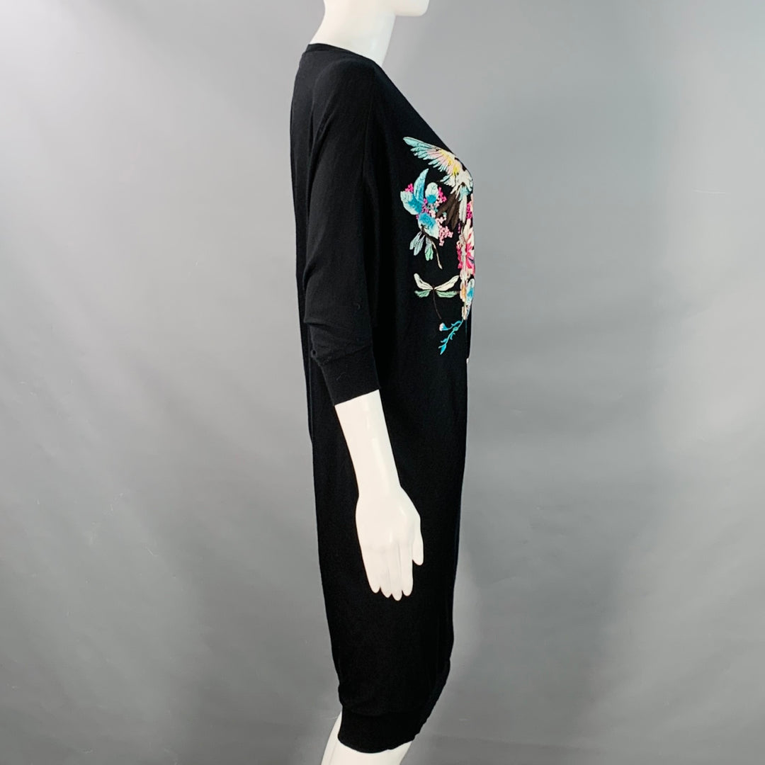 ALEXANDER MCQUEEN Size S Black Wool Jersey Embroidered Asymmetrical T-Shirt Dress