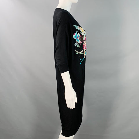 ALEXANDER MCQUEEN Size S Black Wool Jersey Embroidered Asymmetrical T-Shirt Dress