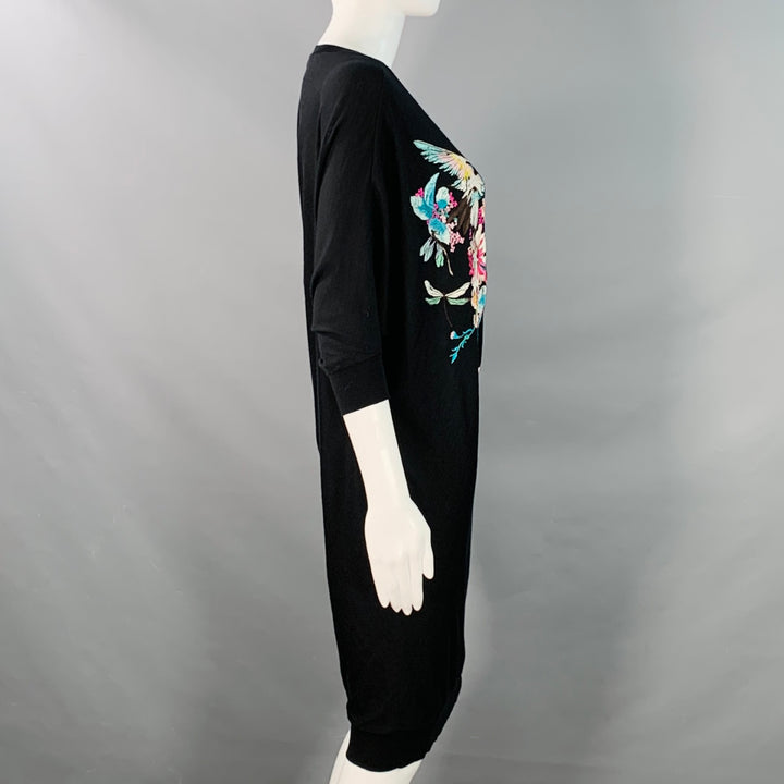 ALEXANDER MCQUEEN Size S Black Wool Jersey Embroidered Asymmetrical T-Shirt Dress