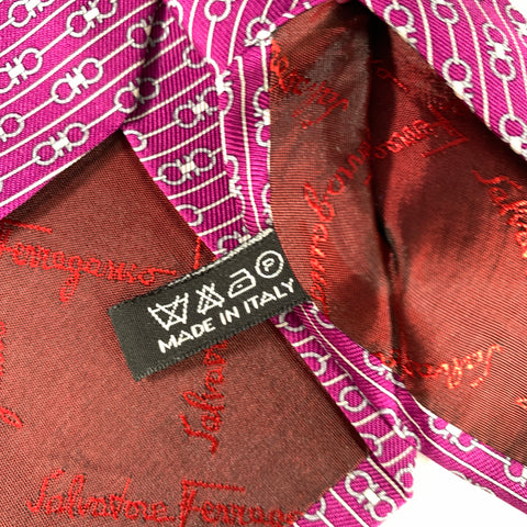 SALVATORE FERRAGAMO Purple Silver Horsebit Silk Tie