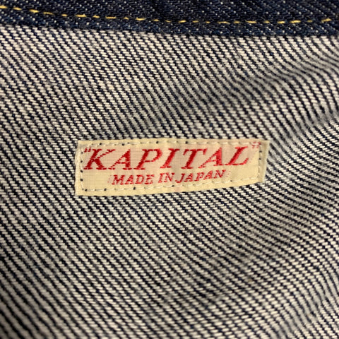 KAPITAL Size L Indigo Contrast Stitch Denim Patch Pockets Jacket