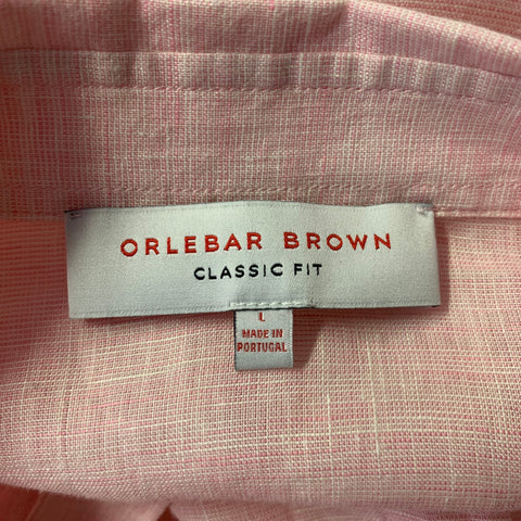 ORLEBAR BROWN Size L Pink Chambray Linen Pointed Collar Long Sleeve Shirt