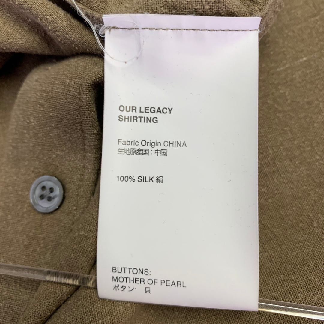 OUR LEGACY Size M Khaki Silk One Pocket Long Sleeve Shirt