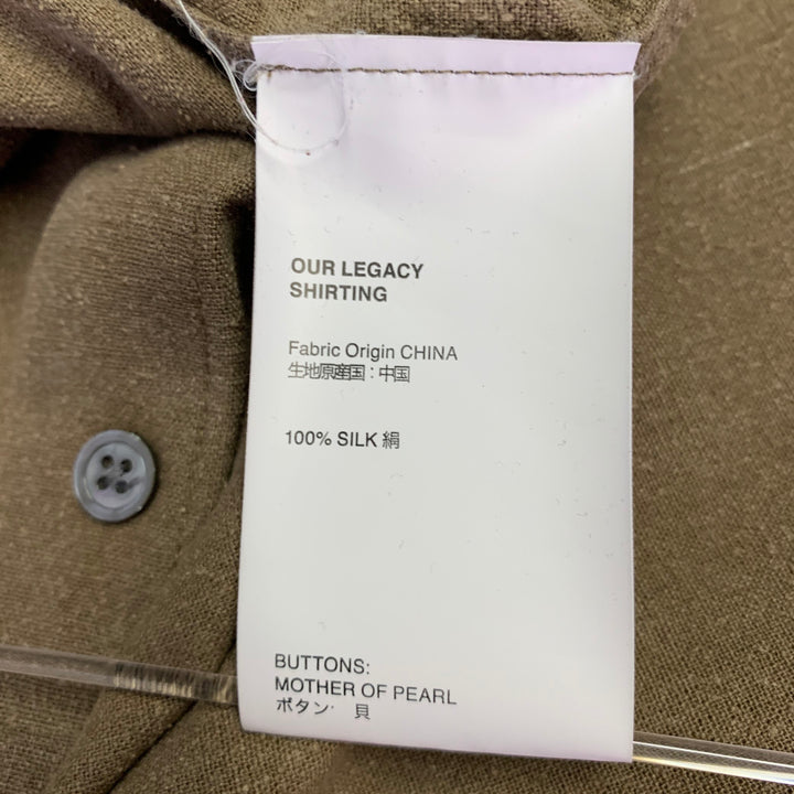 OUR LEGACY Size M Khaki Silk One Pocket Long Sleeve Shirt
