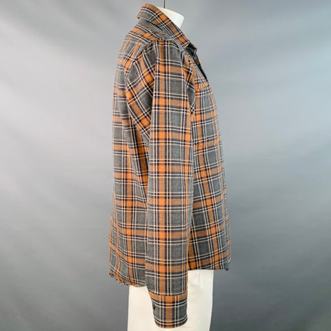 TAYLOR STITCH Size XL Orange Grey Plaid Organic Cotton Long Sleeve Shirt