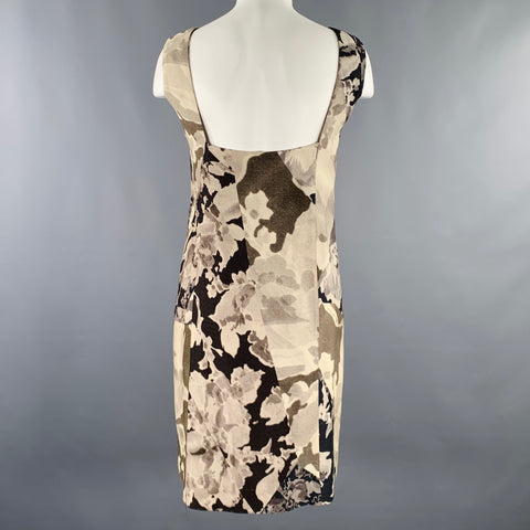 DRIES VAN NOTEN Size 6 Grey Olive Wool Silk Marbled Open Back Dress