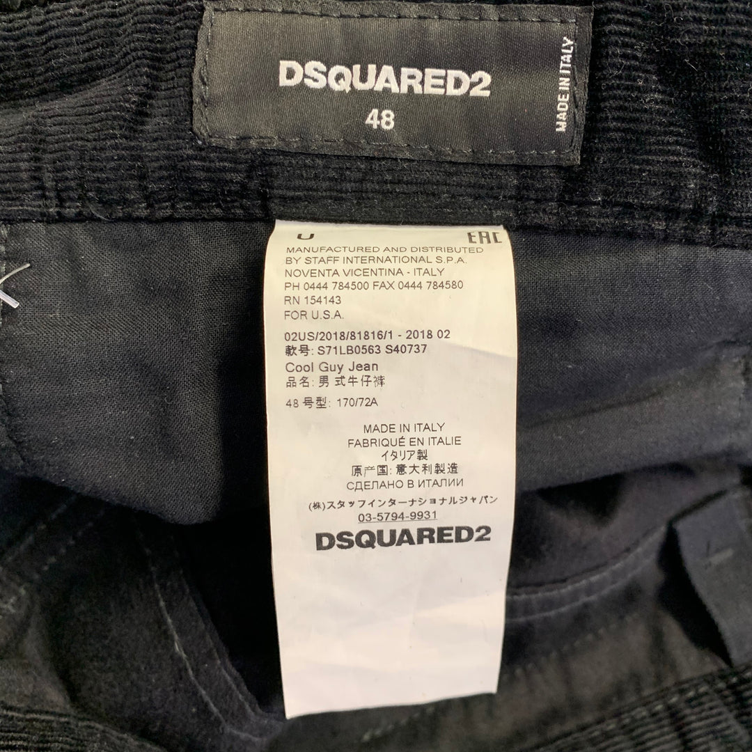 DSQUARED2 Size 32 Black Corduroy Cotton Blend Button Fly Casual Pants