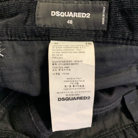 DSQUARED2 Size 32 Black Corduroy Cotton Blend Button Fly Casual Pants