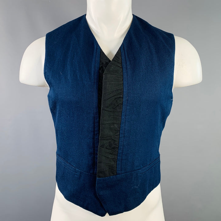 HAIDER ACKERMANN Size 38 Navy Black Cotton Linen Cropped Vest
