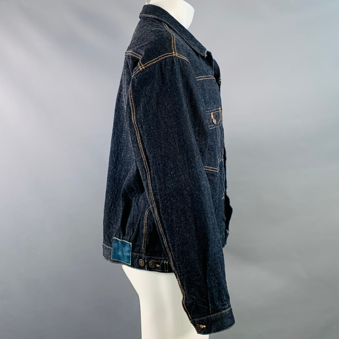 VISVIM Size M SS 101XX Raw Mud Overdye Indigo Contrast Stitch Selvedge Denim Trucker Jacket