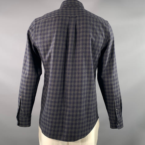 JACK SPADE Size L Navy Green Check Wool Button Down Long Sleeve Shirt