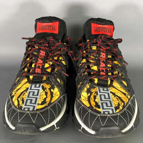 VERSACE Size 10 Black Gold Nylon Lace Up Sneakers