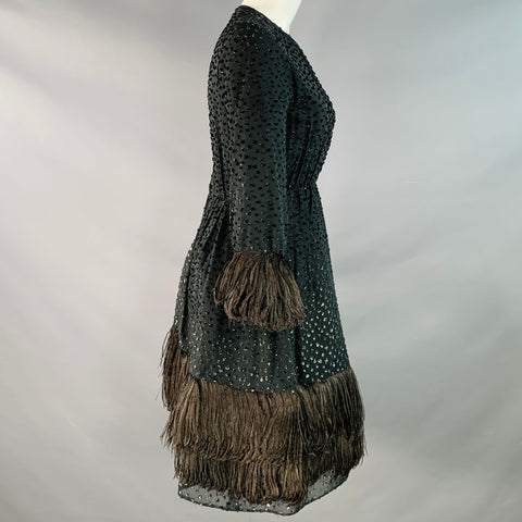 SAKS FIFTH AVENUE Size S Black Polyester Textured Ostrich Fringed Cocktail Dress