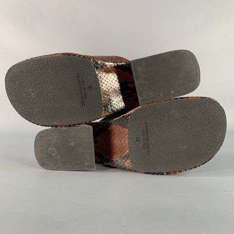 DRIES VAN NOTEN Size 8 Brown Black Snake Embossed Leather Open Toe Sandals