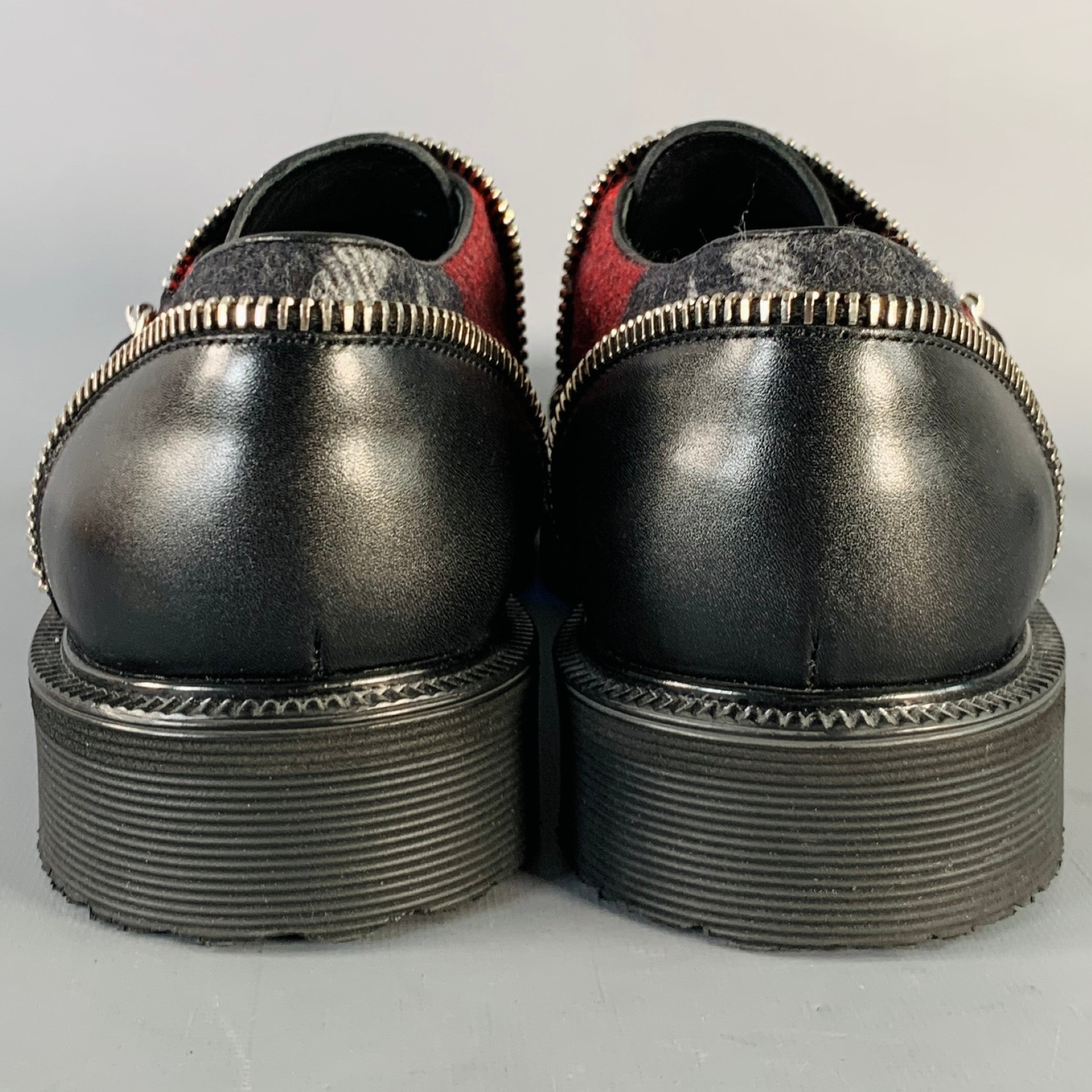 GIUSEPPE ZANOTTI Size 11 Black Red Plaid Leather Monk Strap