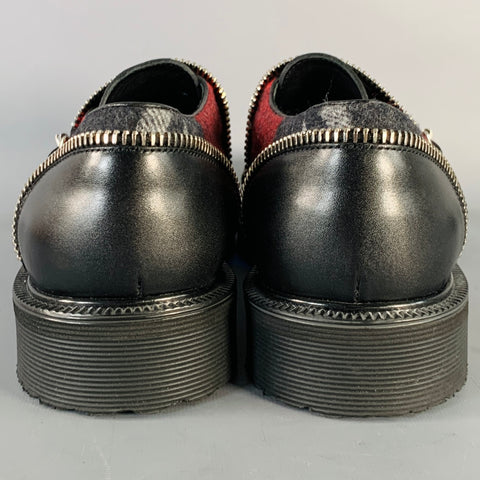 GIUSEPPE ZANOTTI Size 11 Black Red Plaid Leather Monk Strap Loafers Shoes