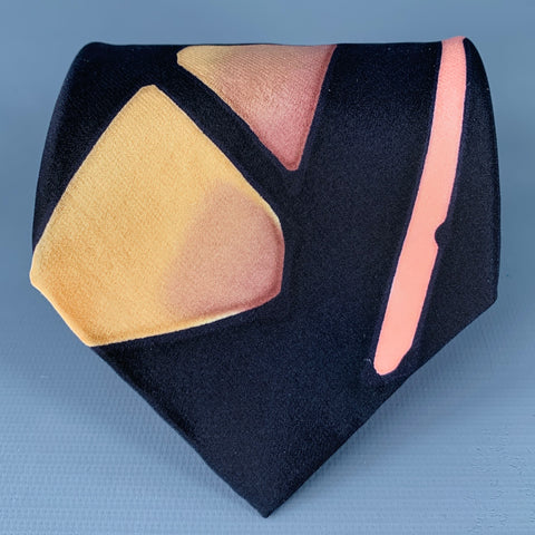 ROBERT DASKAL Black Multi Color Tropical Flamingo Silk Tie