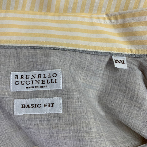BRUNELLO CUCINELLI Size XXXL Yellow White Stripe Cotton Blend Long Sleeve Shirt