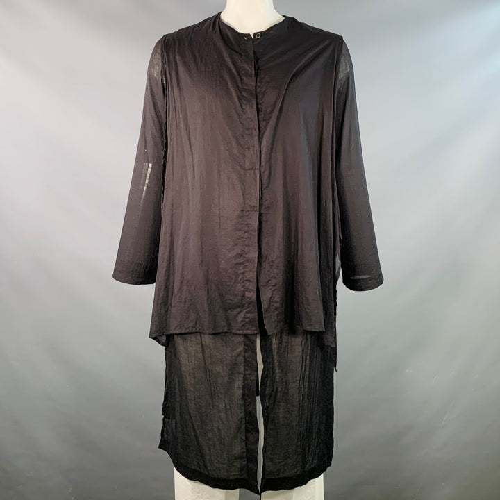STUDIO B3 Size 40/42 Black Sheer Layered Cotton Voile Asymmetrical Coat