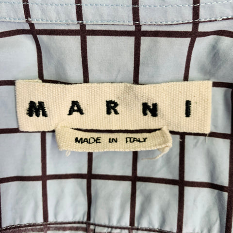 MARNI Size S Blue Brown Window Pane Cotton Button Up Short Sleeve Shirt