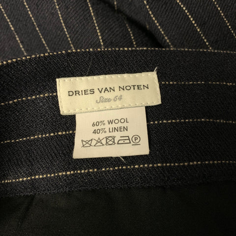DRIES VAN NOTEN Size 38 Navy Beige Pinstripe Wool  Linen Pleated Shorts