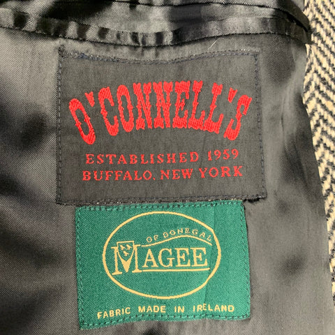 O'CONNELL'S Size L Cream Black Herringbone Belted Raglan Coat