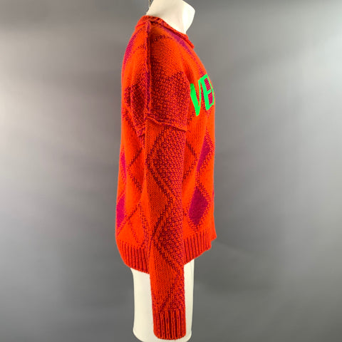 VERSACE FW2021 Size M Orange Lime Argyle Alpaca Wool Pullover