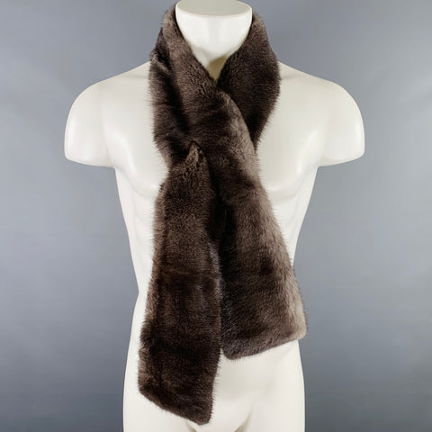POLOGEORGIS Grey Wool Cashmere Blend Mink Fur Self Tie Scarf