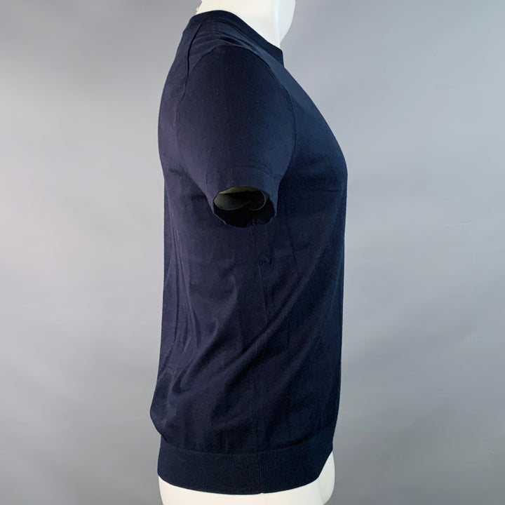 THEORY Size S Navy Viscose Blend Slim Fit Short Sleeve T-shirt