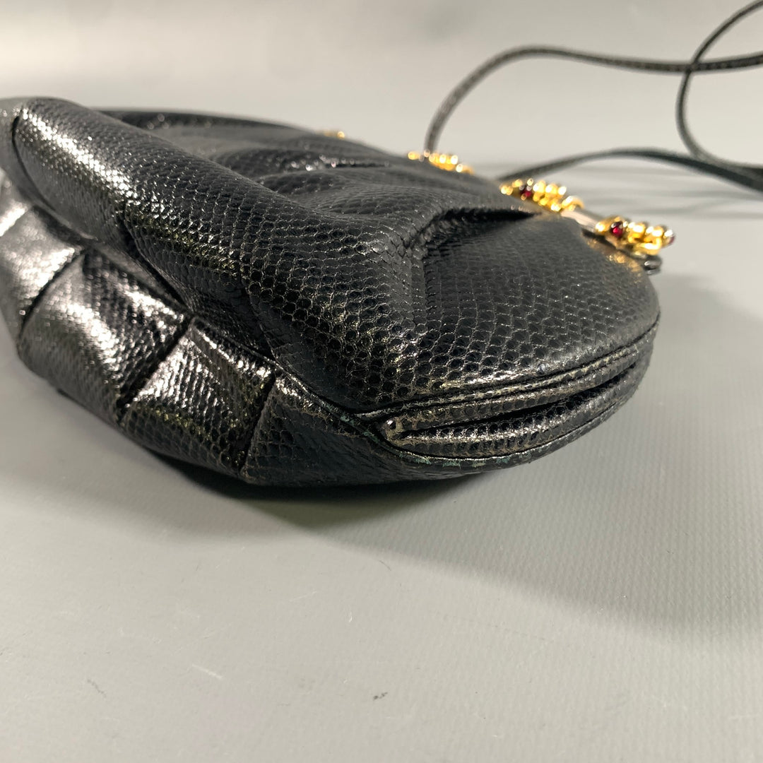 JUDITH LEIBER Black Gold Snakeskin Clutch Handbag
