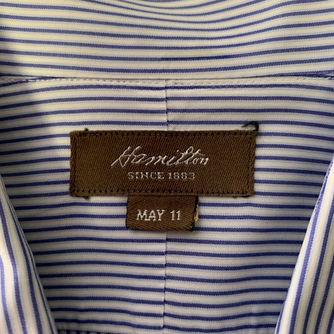 HAMILTON Size S Blue Light Blue Stripe Cotton Spread Collar Long Sleeve Shirt