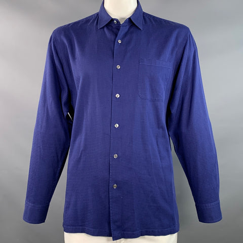 RALPH LAUREN Size XL Navy Blue Checkered Cotton One Pocket Long Sleeve Shirt