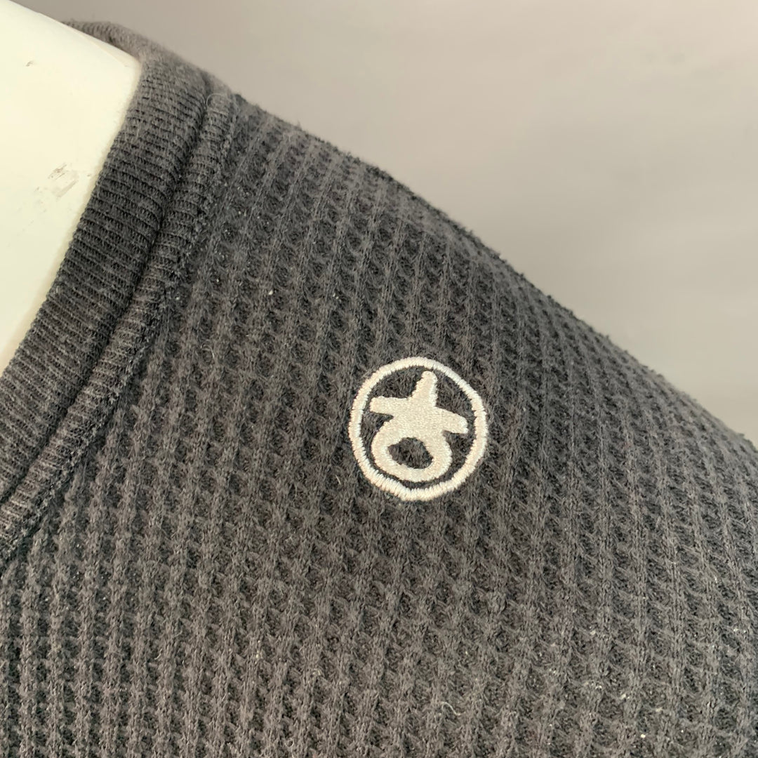 NICE COLLECTIVE Size L Black White Waffle Knit Cotton Long Sleeve Pullover