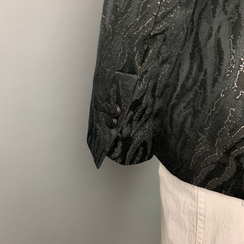 ROBERTO CAVALLI Size 44 Black & Gold Jacquard Wool Blend Sport Coat