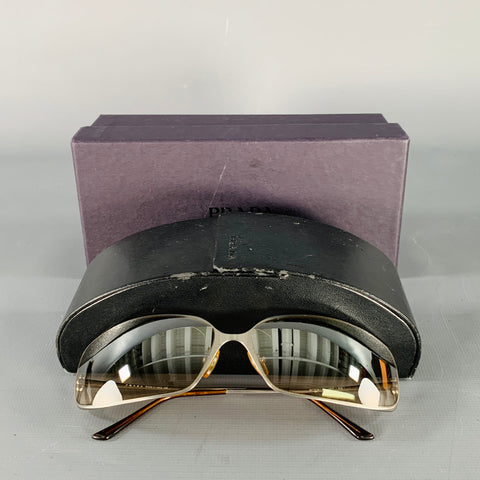 PRADA Lunettes de soleil verres miroirs en métal argenté et marron