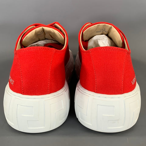 VERSACE Size 9 Red Canvas Lace Up Sneakers