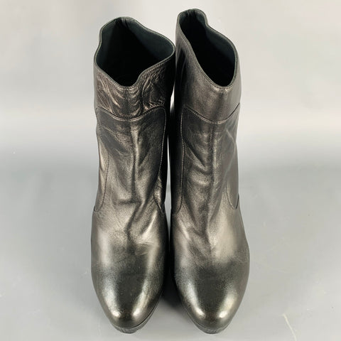 CHANEL Size 10 Black Leather Platform Heel Boots