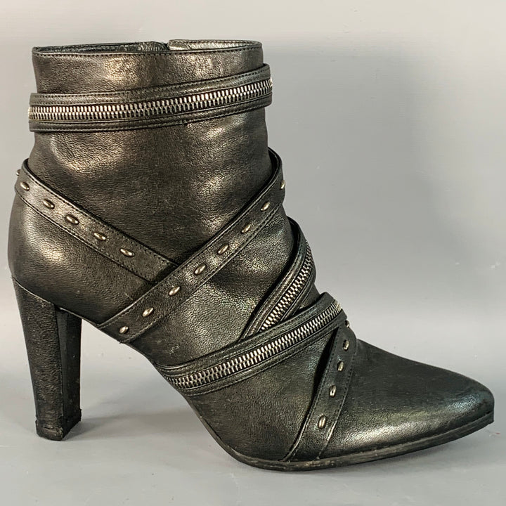 STUART WEITZMAN Size 10 Black Studded Zippers Leather Ankle Boots