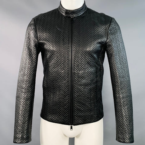 EMPORIO ARMANI Size 38 Black Quilted Leather Zip Up Jacket