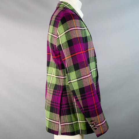 ETRO Size 40 Black Multi Color Plaid Wool Notch Lapel Sport Coat