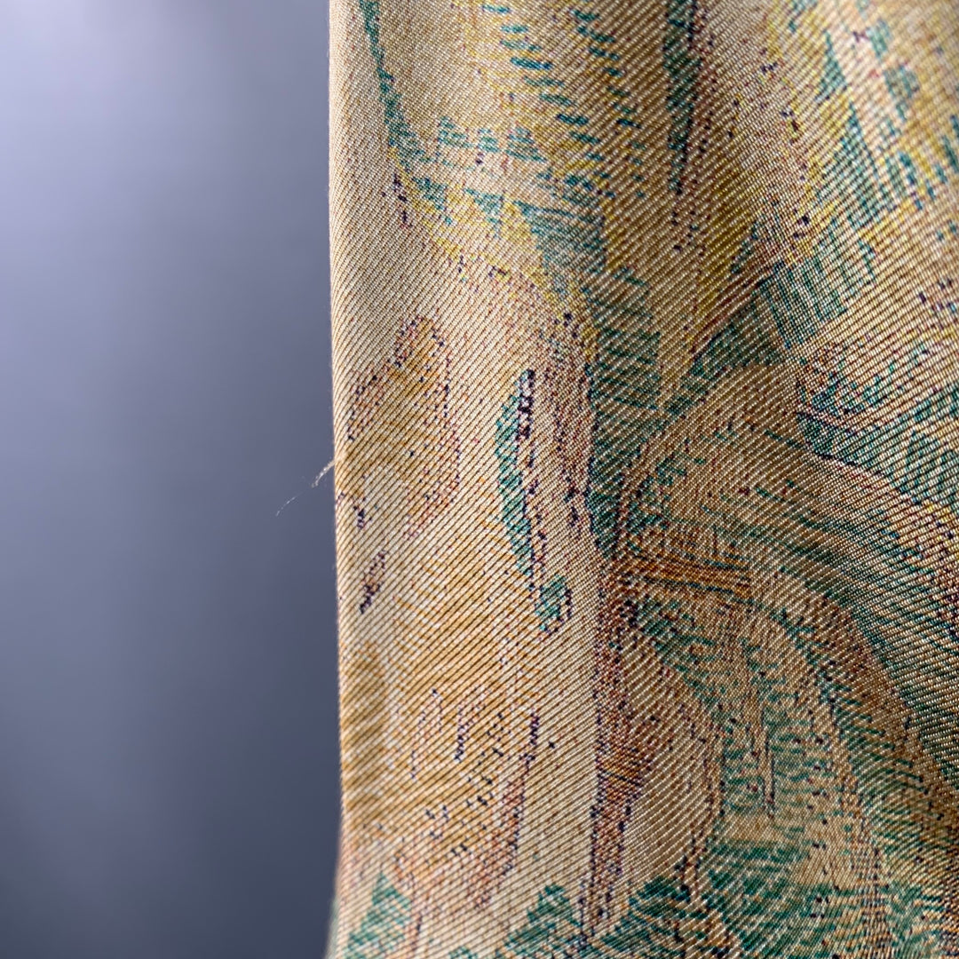 PIERRE-LOUIS MASCIA Size XS Green Brown Silk Floral Long Sleeve Dress Top