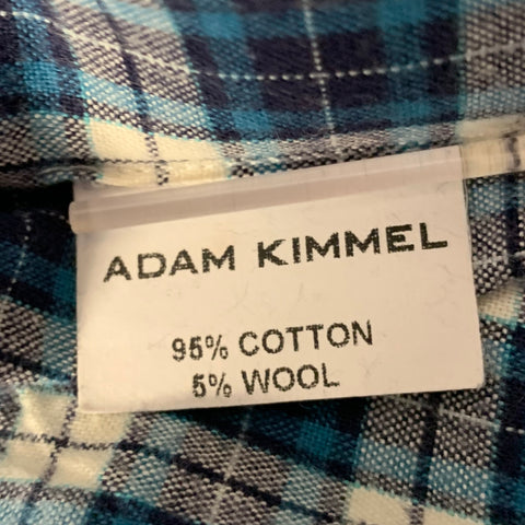 ADAM KIMMEL Size L Blue White Tartan Wool Cotton Long Sleeve Shirt