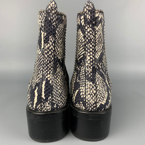 COACH Talla 11 Botas de piel de serpiente sintética en relieve en blanco y negro